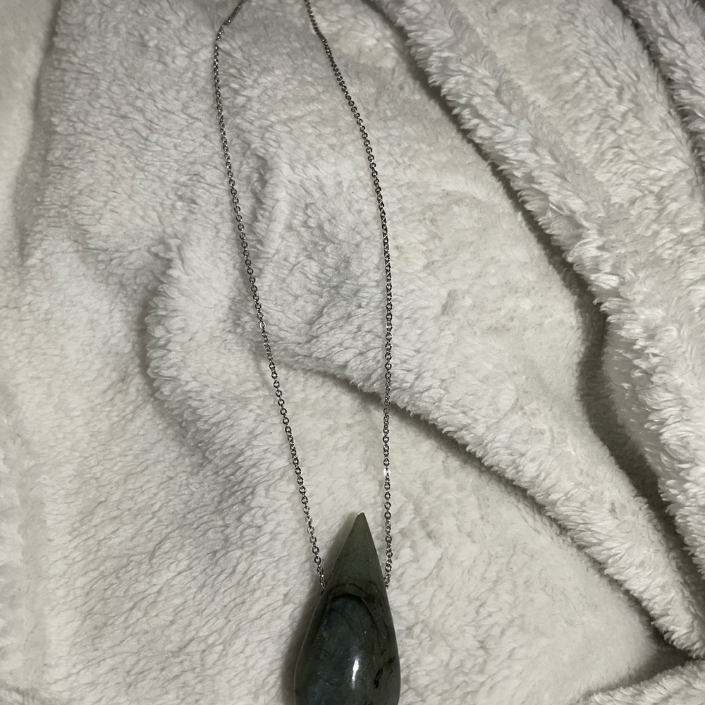 Labradorite Teardrop Pendant Necklace - Silver Chain